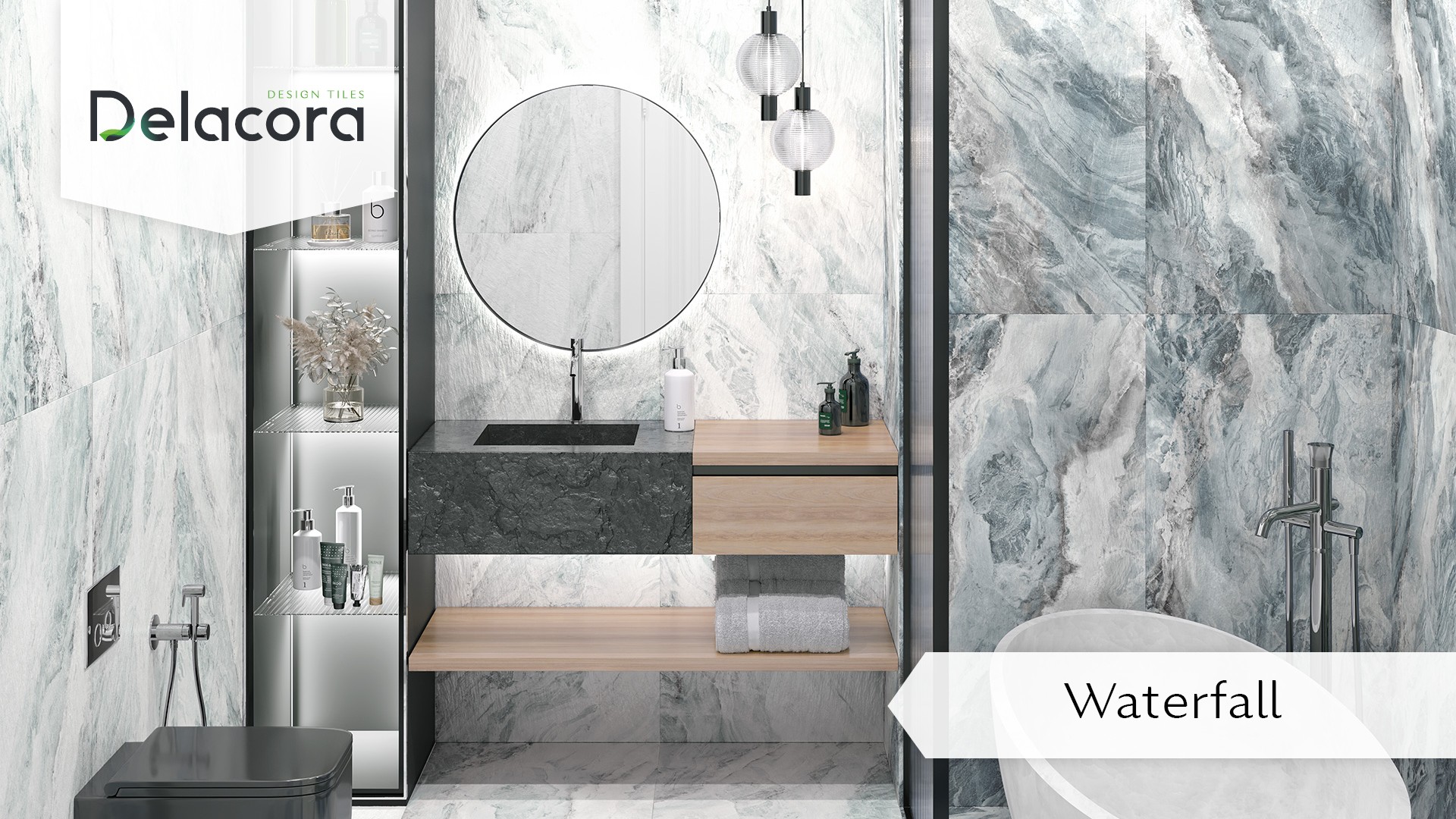 Delacora Керамогранит матовый карвинг Waterfall Blue D12056M 600x1200