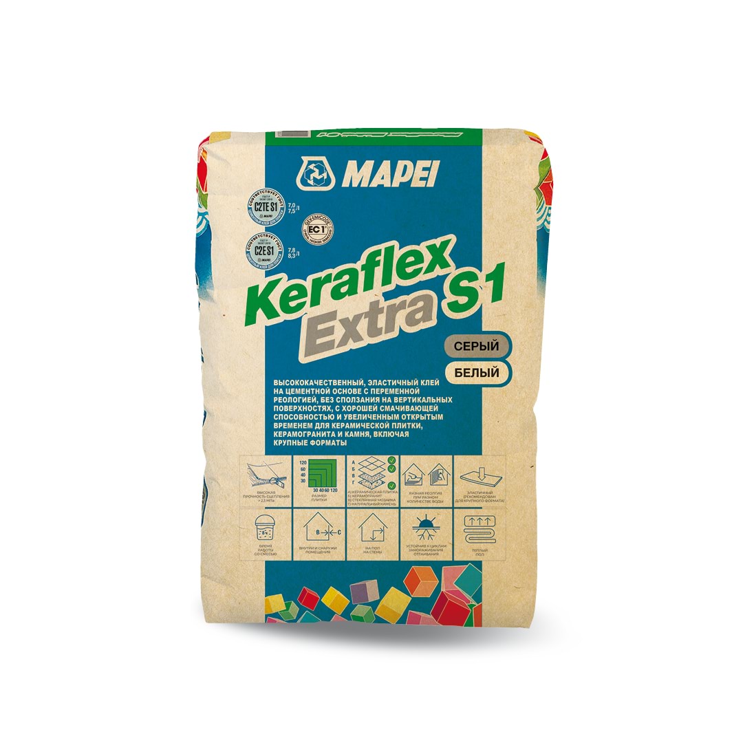 Mapei Клей для плитки Mapei Keraflex Extra S1, белый 25 кг.