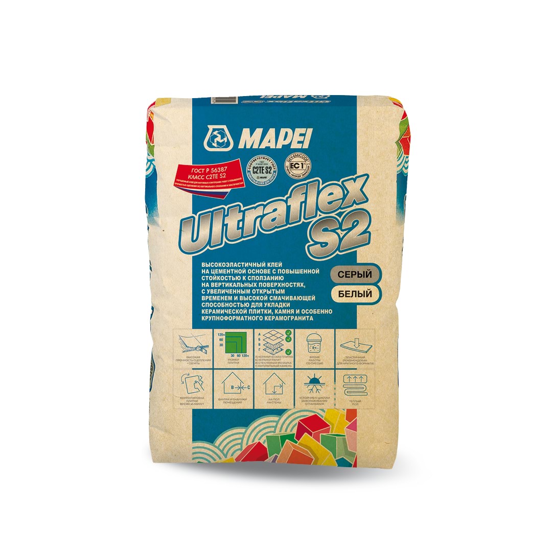 Mapei Клей для плитки Mapei Ultraflex S2 Grey белый 25 кг.