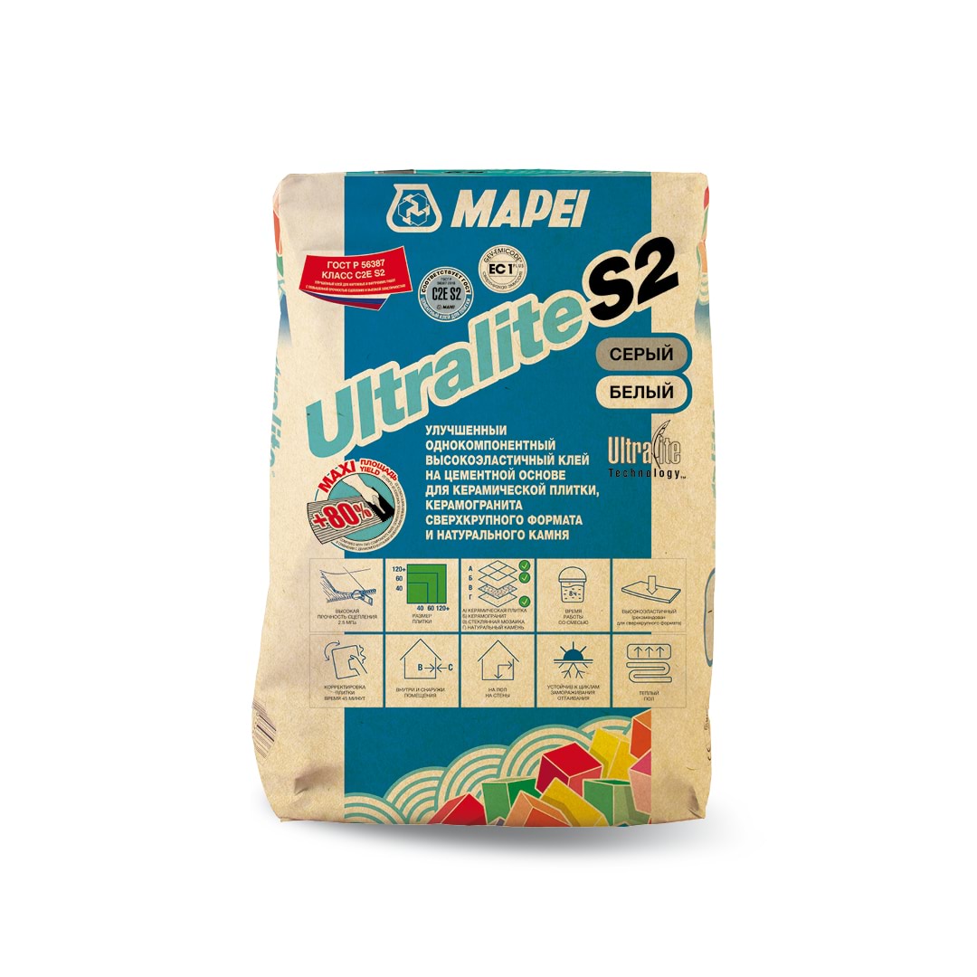 Mapei Клей для плитки Mapei Ultralite S2 (C2E S2)белый 15 кг