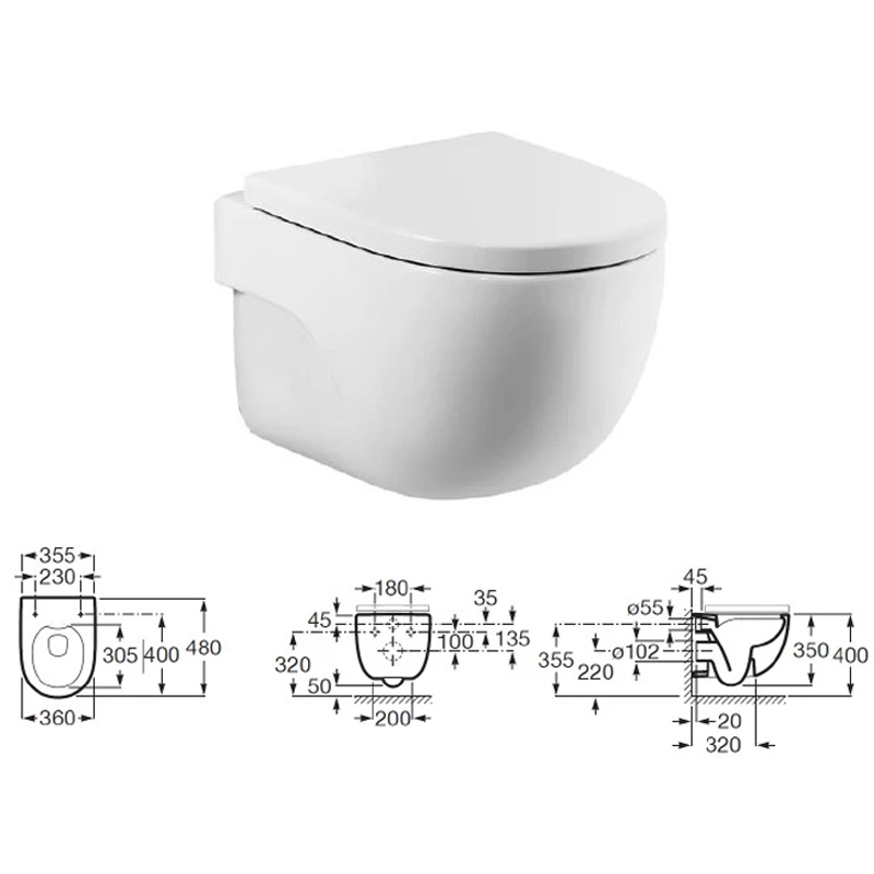 Roca ПЭК Roca Meridian Pack подвесной унитаз Rimless + инсталляция + сиденье Supralit (7.8931.0.499.0)